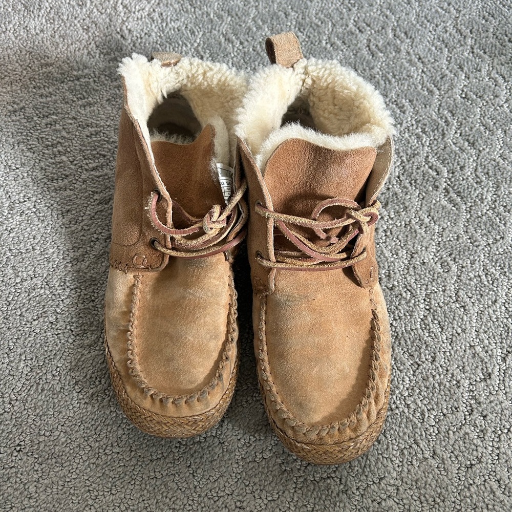 UGG Chestnut Suede Moccasin Boots - Well-worn